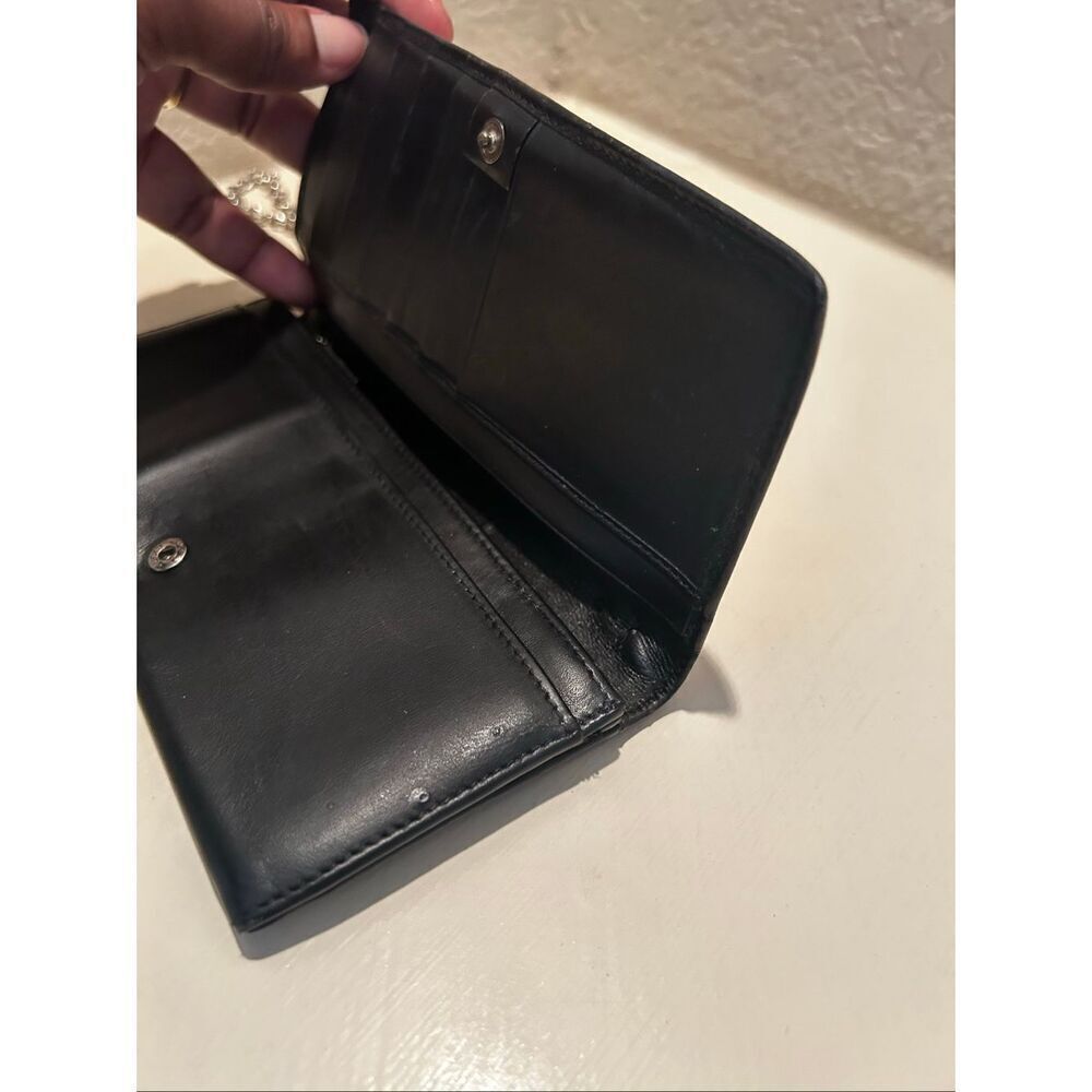 Gucci Bifold Long Wallet Black Leather With Silver Chain Strap Cocktail Party - Picture 9 of 16